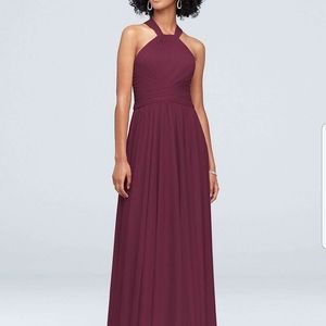 HIGH-NECK MESH BRIDESMAID DRESS WITH FULL SKIRT
